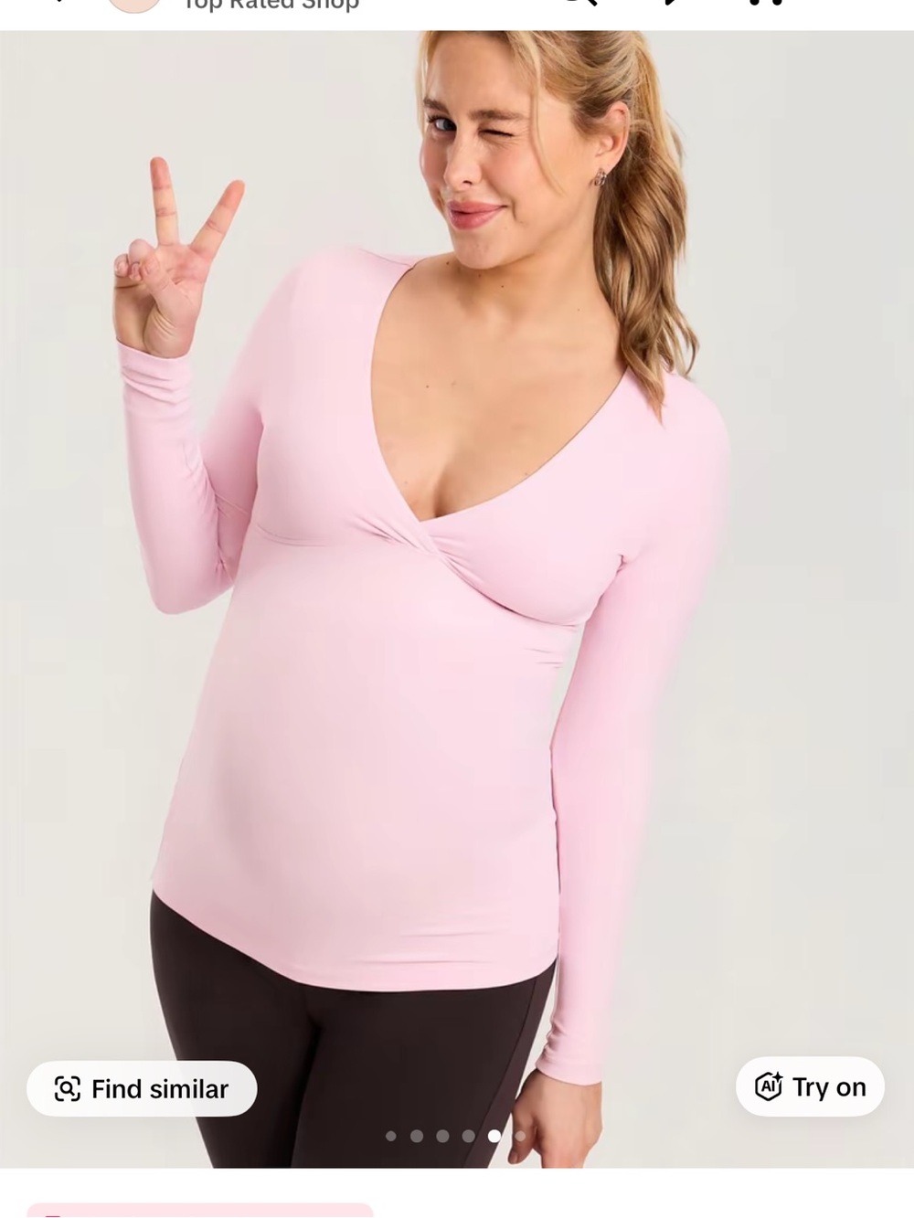 2 Long-Sleeve Maternity V-Neck Nursing Top in Light Pink and black 💓🖤